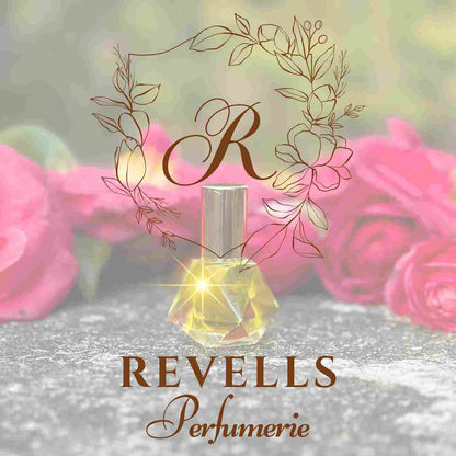 Revells Perfumerie crest embossed on photo of Flora Perfume oil 