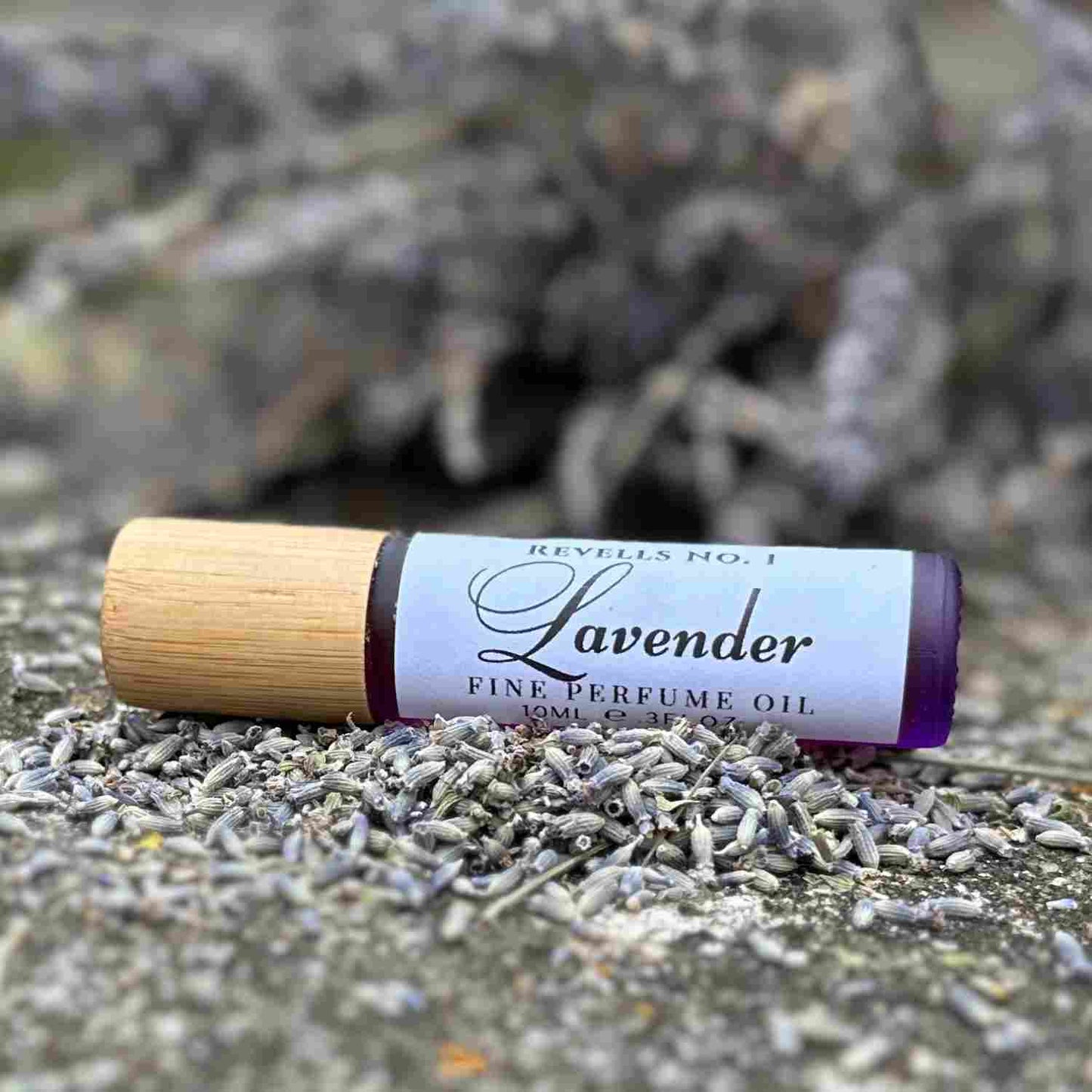 Closeup of Lavender Perfume Oil 10ml roll-on with bamboo lid