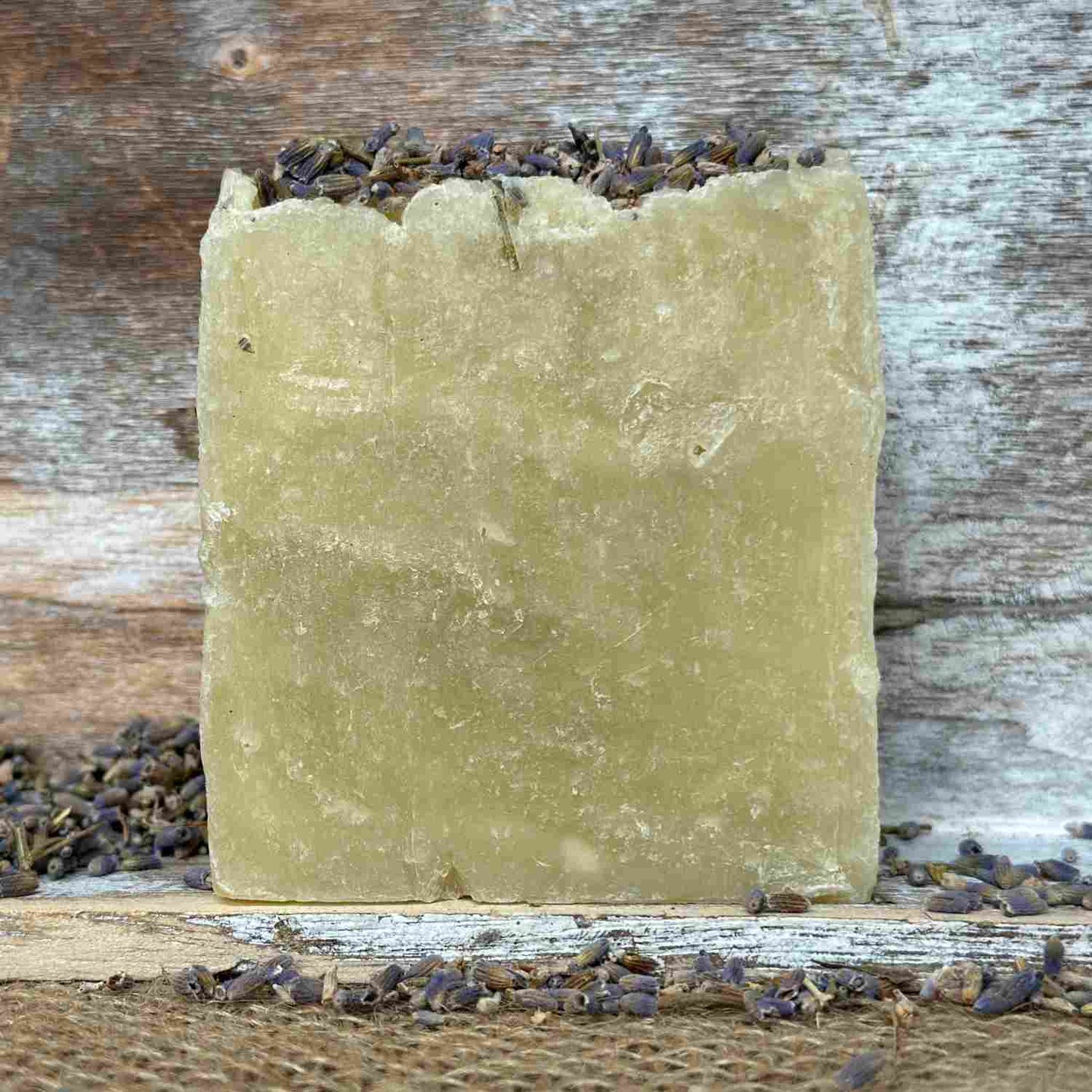 Luxurious Lavender Shea Soap with Lavender Herbs Sprinkling Over