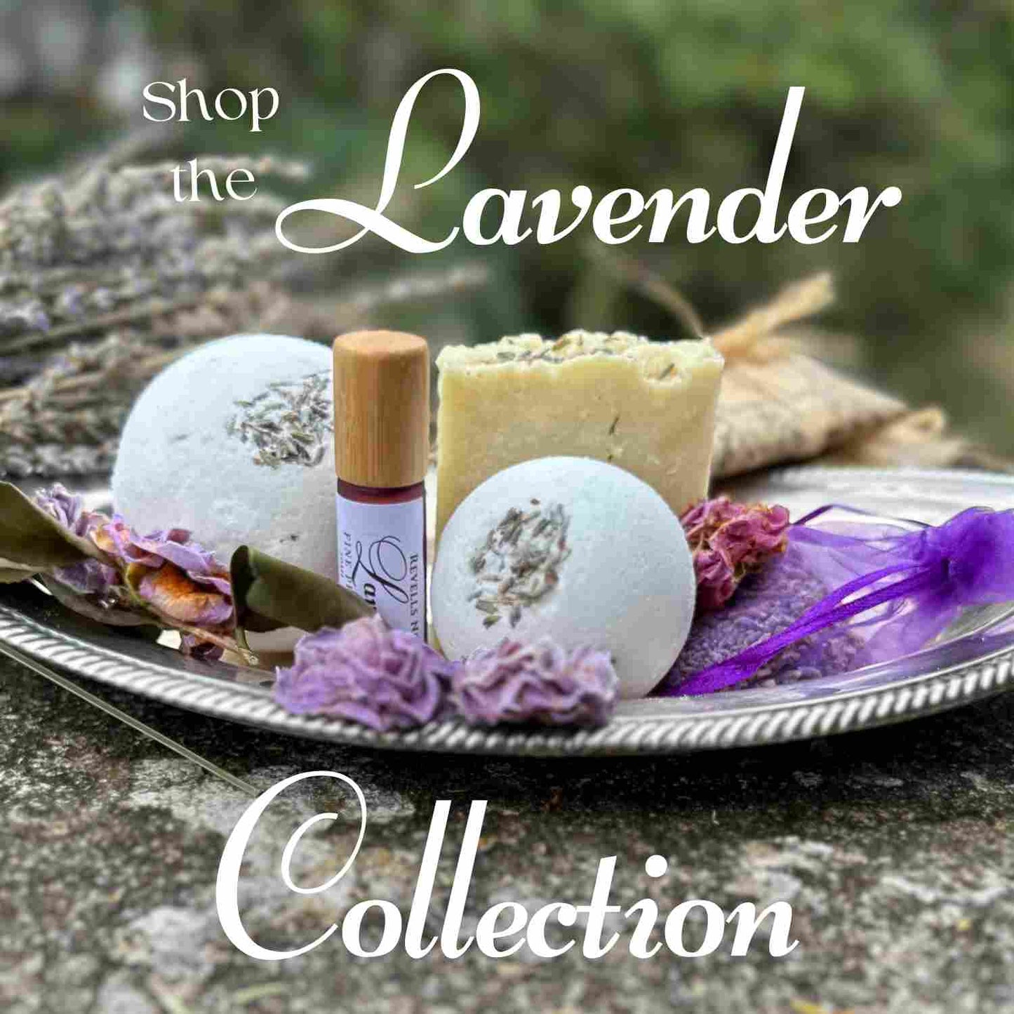 Shop the entire Luxurious Lavender Collection: bath bombs, shea soap, sachets, and perfume oil 