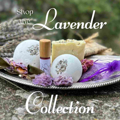 Shop the entire Luxurious Lavender Collection: bath bombs, shea soap, sachets, and perfume oil 